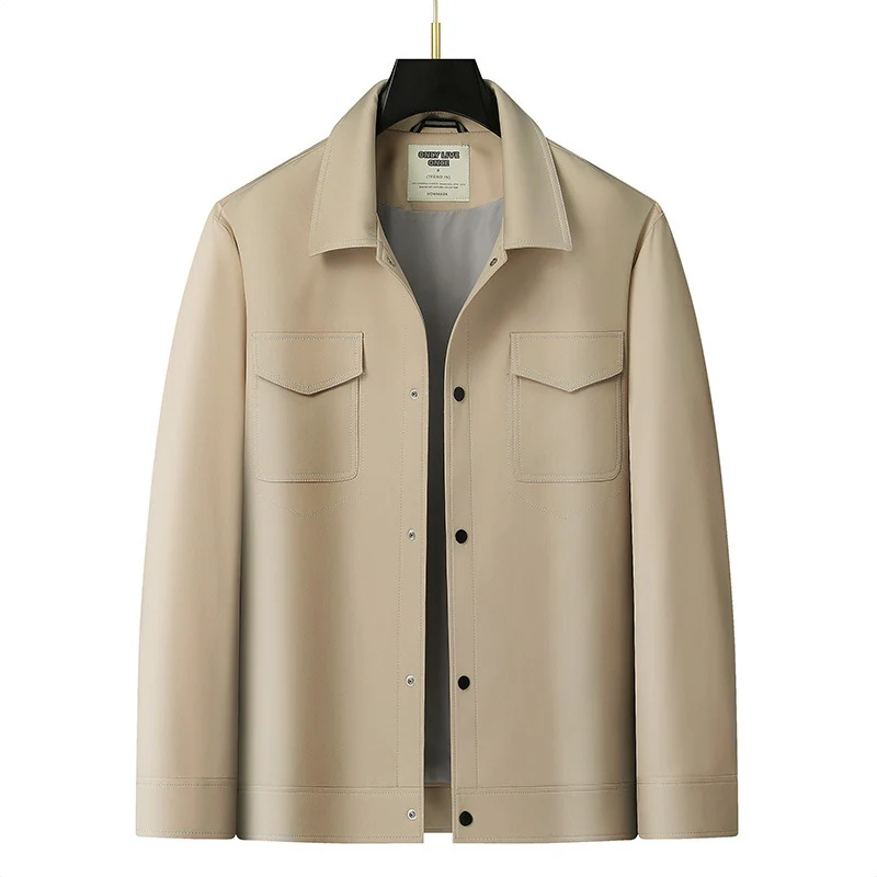 Herren Overshirt-Jacke aus glattem Kunstleder mit Brusttaschen und Druckknopfverschluss Drune