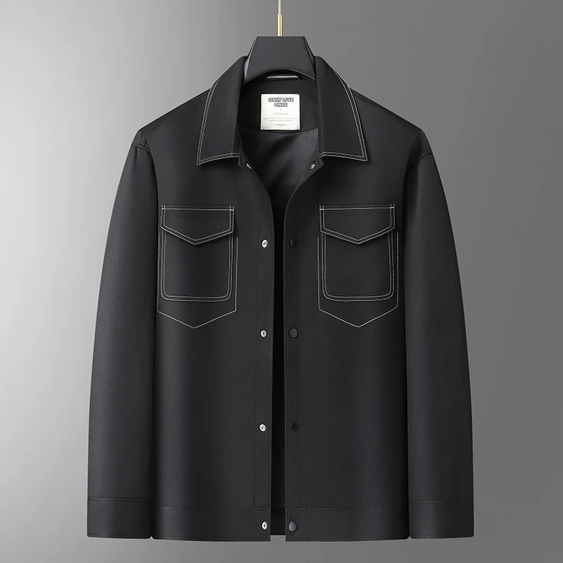 Herren Overshirt-Jacke aus glattem Kunstleder mit Brusttaschen und Druckknopfverschluss Drune