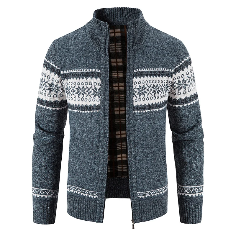 Herren Norweger-Strickzipjacke mit Stehkragen, wärmendem Fleecefutter und Reißverschluss Drune