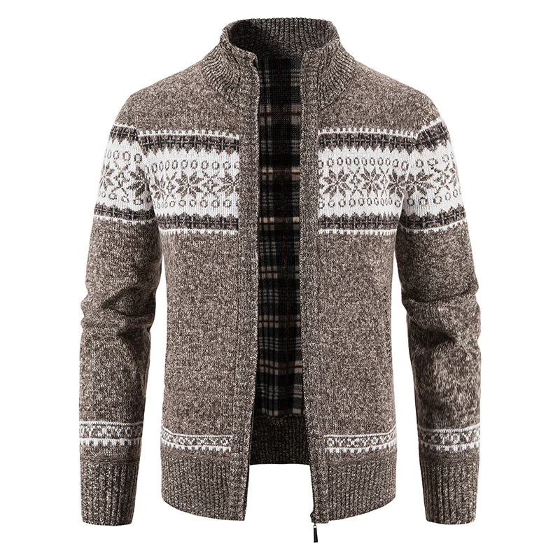 Herren Norweger-Strickzipjacke mit Stehkragen, wärmendem Fleecefutter und Reißverschluss Drune