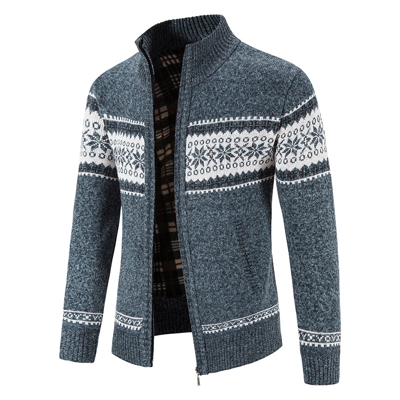 Herren Norweger-Strickzipjacke mit Stehkragen, wärmendem Fleecefutter und Reißverschluss Drune
