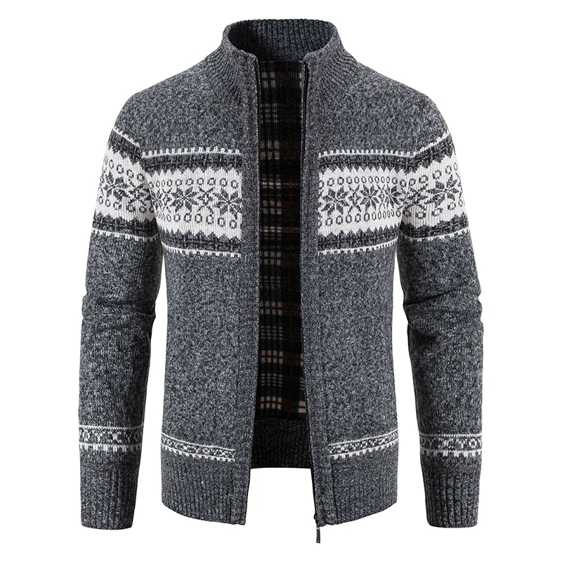 Herren Norweger-Strickzipjacke mit Stehkragen, wärmendem Fleecefutter und Reißverschluss Drune