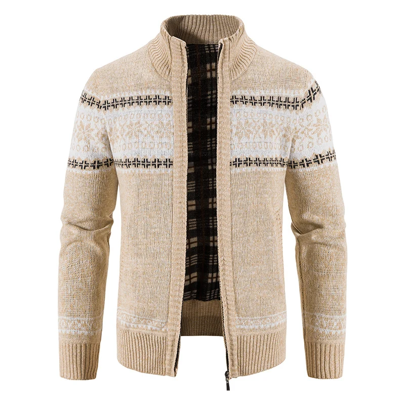 Herren Norweger-Strickzipjacke mit Stehkragen, wärmendem Fleecefutter und Reißverschluss Drune