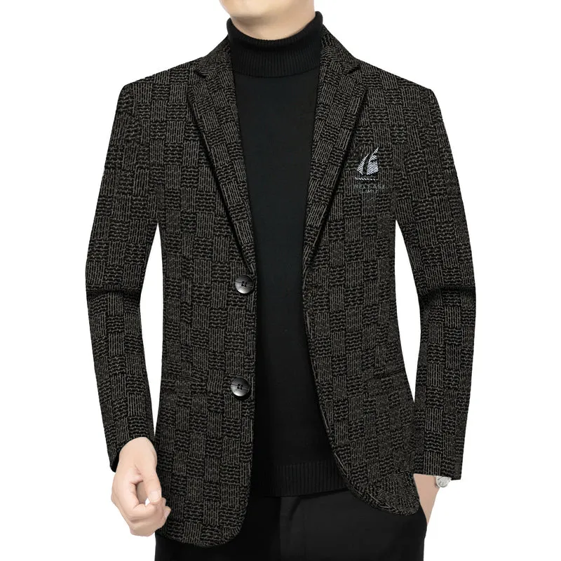 Herren Muster-Sakko im Feinstrick-Wollmix mit dezenter Logo-Stickerei Drune