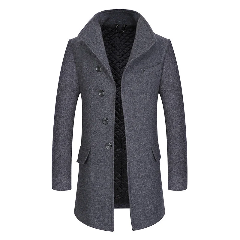 Herren Moderner Wollmix-Chesterfieldmantel mit gesteppter Thermofutter-Innenlage und erhöhtem Stehkragen Drune