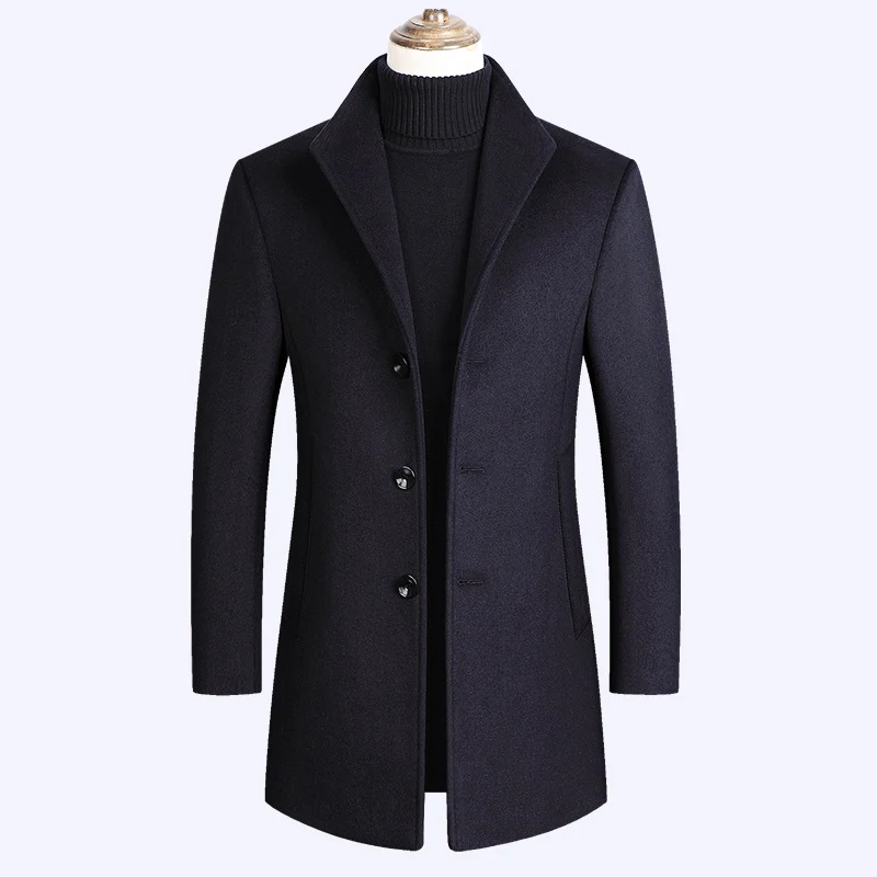 Herren Moderner taillierter Wollmix-Übermantel mit schlanker Silhouette und dreiknopfiger Front Drune