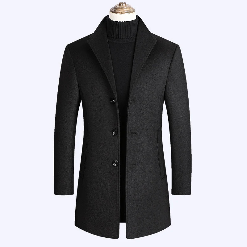 Herren Moderner taillierter Wollmix-Übermantel mit schlanker Silhouette und dreiknopfiger Front Drune