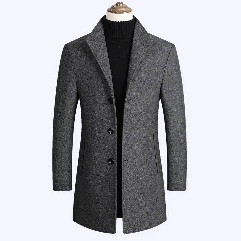 Herren Moderner taillierter Wollmix-Übermantel mit schlanker Silhouette und dreiknopfiger Front Drune
