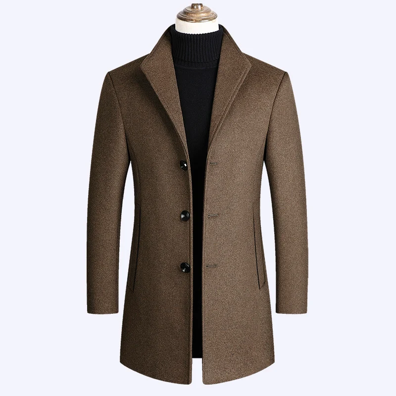 Herren Moderner taillierter Wollmix-Übermantel mit schlanker Silhouette und dreiknopfiger Front Drune