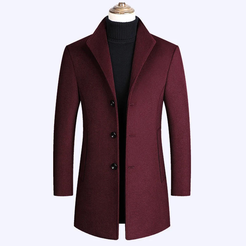 Herren Moderner taillierter Wollmix-Übermantel mit schlanker Silhouette und dreiknopfiger Front Drune
