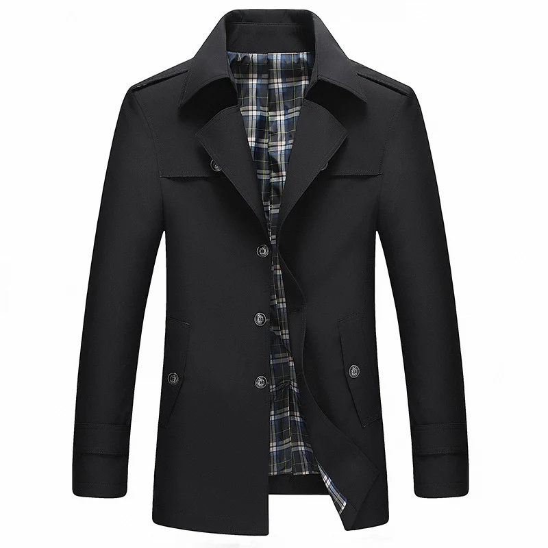 Herren Moderner Kurzmantel im Trenchcoat‑Look mit karierter Innenfütterung und Schulterklappen Drune