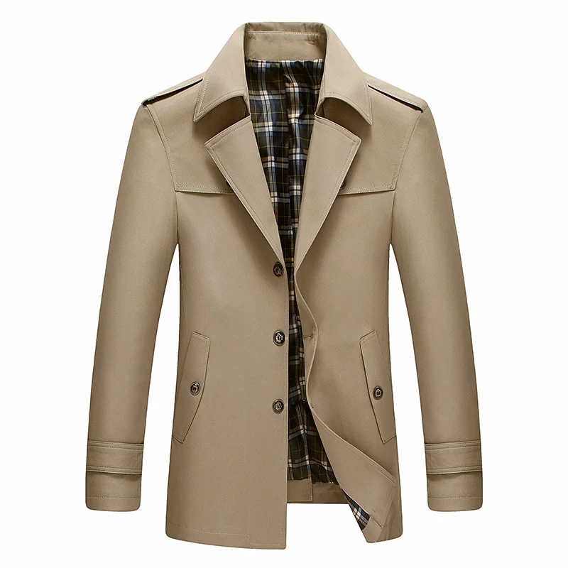 Herren Moderner Kurzmantel im Trenchcoat‑Look mit karierter Innenfütterung und Schulterklappen Drune