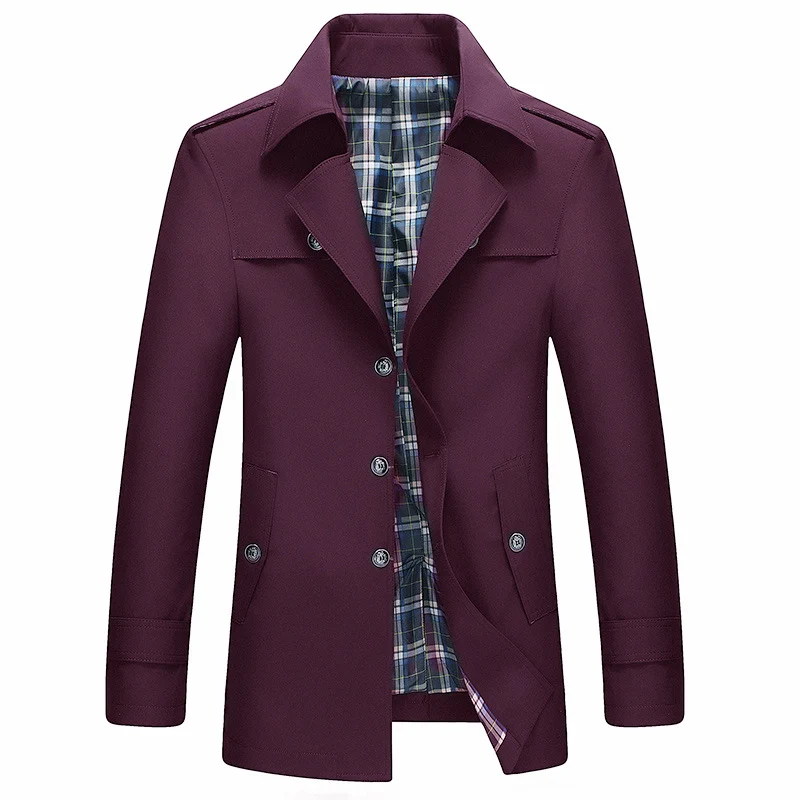 Herren Moderner Kurzmantel im Trenchcoat‑Look mit karierter Innenfütterung und Schulterklappen Drune
