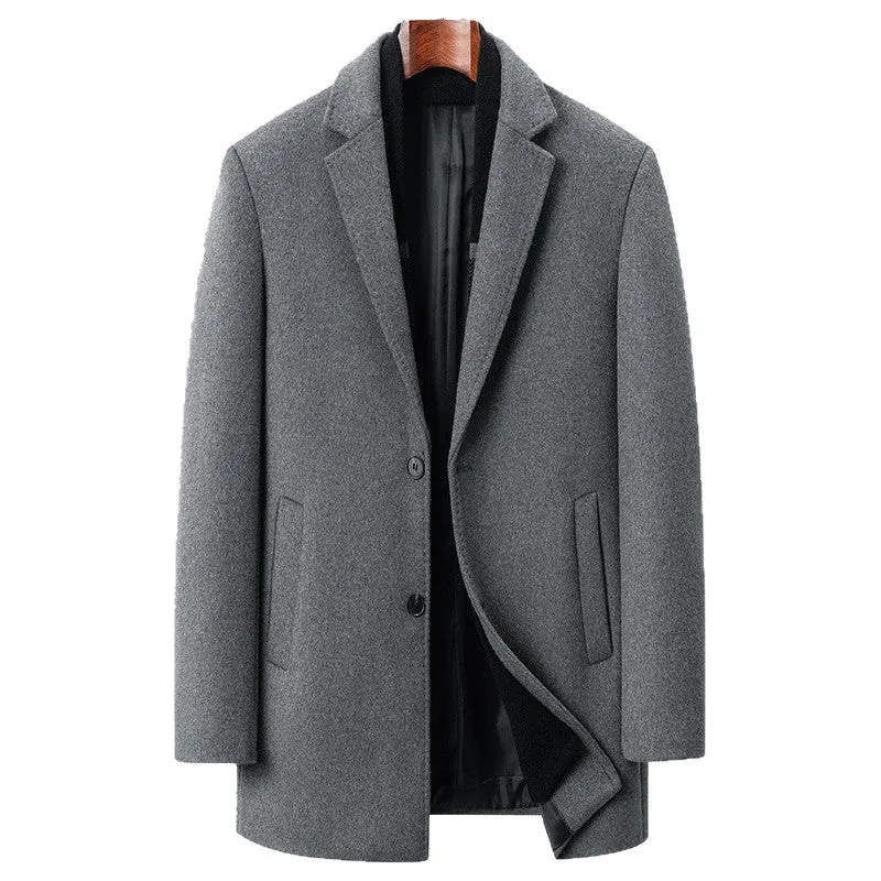 Herren Moderner Business-Übermantel aus Wollmischung mit schmalem Revers und Thermofutter Drune