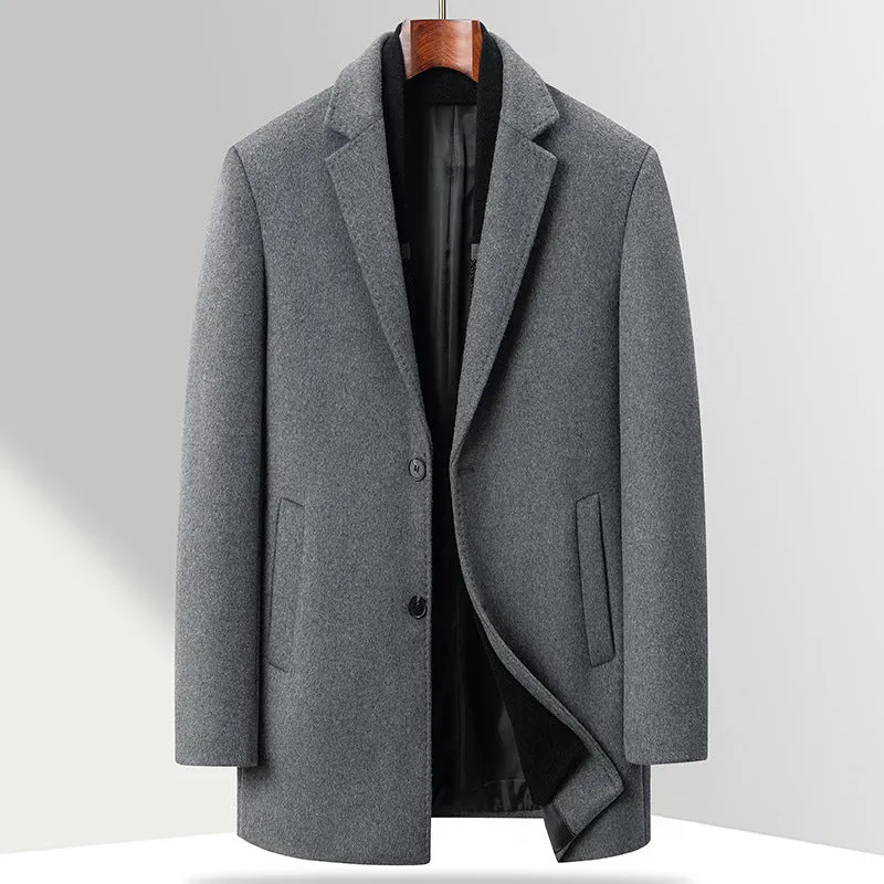 Herren Moderner Business-Übermantel aus Wollmischung mit schmalem Revers und Thermofutter Drune