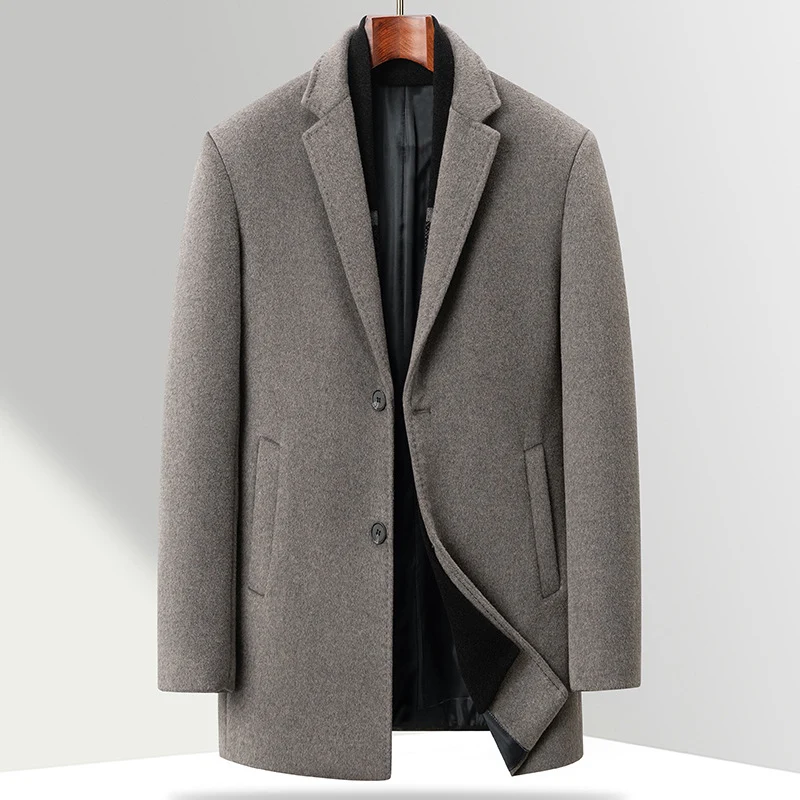Herren Moderner Business-Übermantel aus Wollmischung mit schmalem Revers und Thermofutter Drune