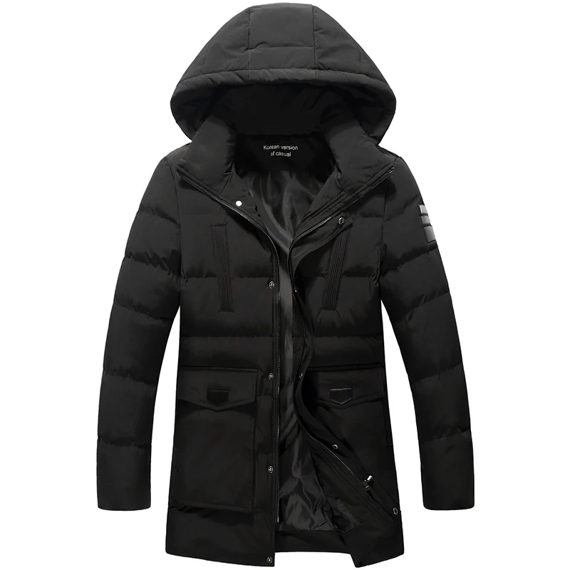 Herren Mittellanger Steppparka mit Kapuze und winddichter Thermoisolierung Drune