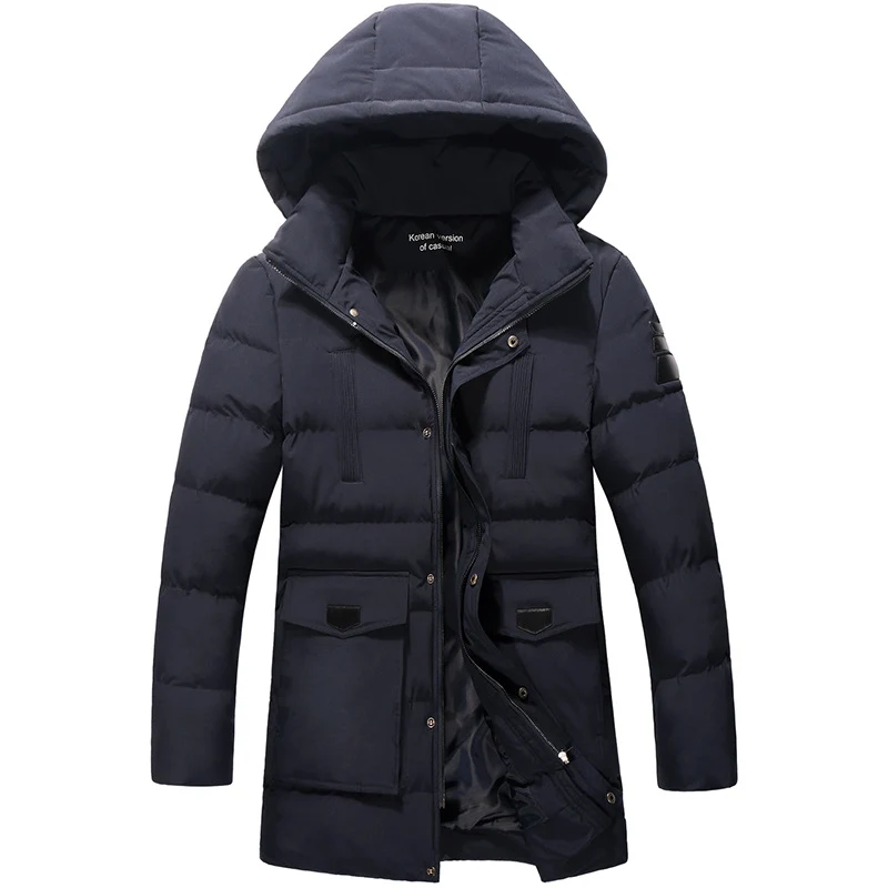 Herren Mittellanger Steppparka mit Kapuze und winddichter Thermoisolierung Drune