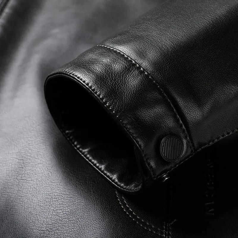 Herren Minimalistische Lederoptik-Übergangsjacke mit Stehkragen und Zwei-Wege-Reißverschluss Drune