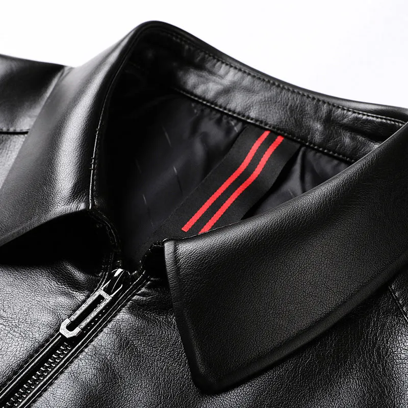 Herren Minimalistische Glattlederjacke mit Hemdkragen und taillierter Passform Drune