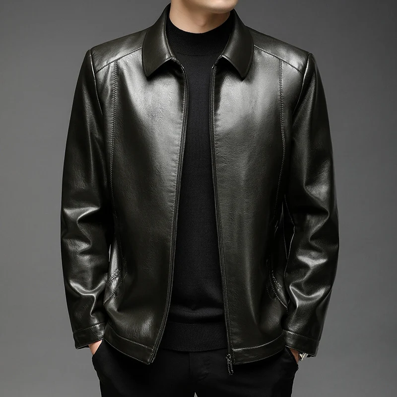 Herren Minimalistische Glattlederjacke mit Hemdkragen und taillierter Passform Drune