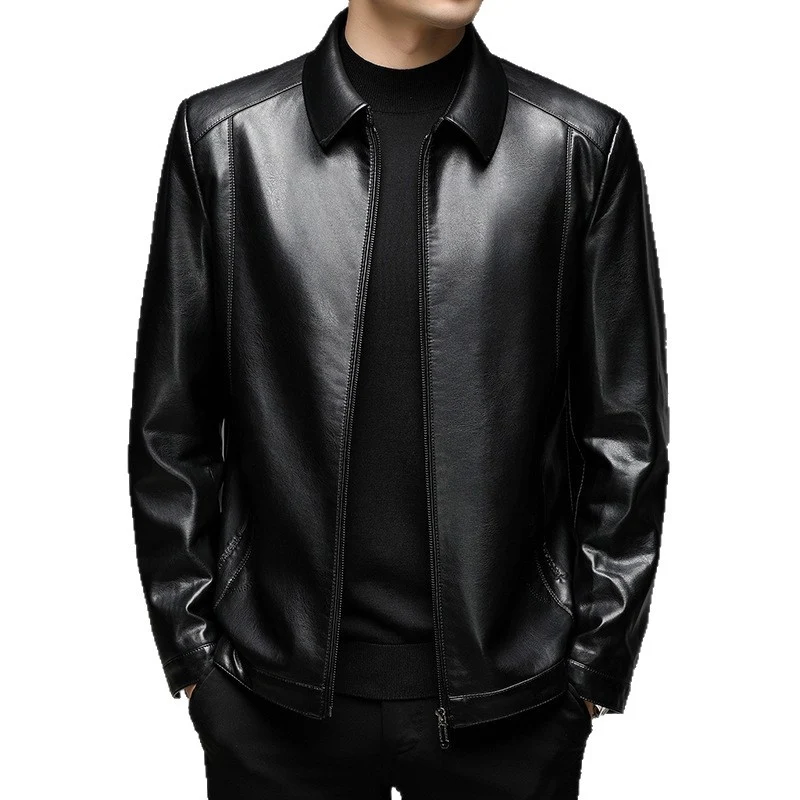 Herren Minimalistische Glattlederjacke mit Hemdkragen und taillierter Passform Drune