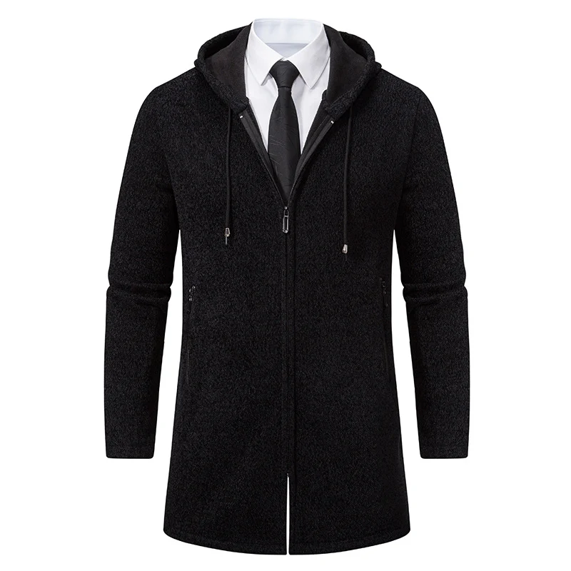 Herren Longline-Strickmantel mit Kapuze, taillierter Silhouette und wärmender Fleece-Innenlage Drune