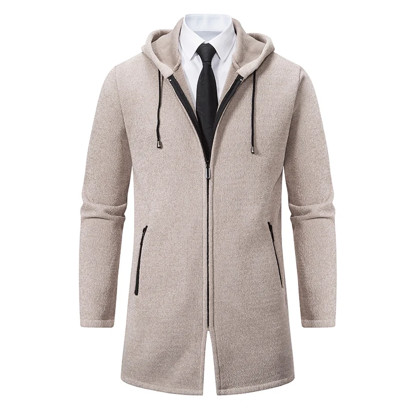 Herren Longline-Strickmantel mit Kapuze, taillierter Silhouette und wärmender Fleece-Innenlage Drune