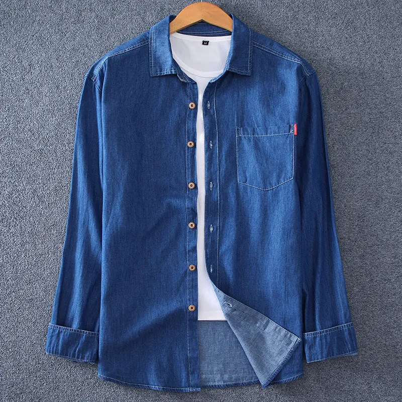 Herren Leichtes Denim-Hemd mit Brusttasche und klassischem Hemdkragen Drune