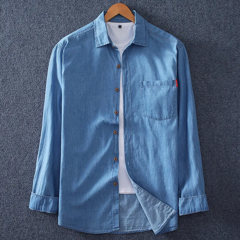 Herren Leichtes Denim-Hemd mit Brusttasche und klassischem Hemdkragen Drune
