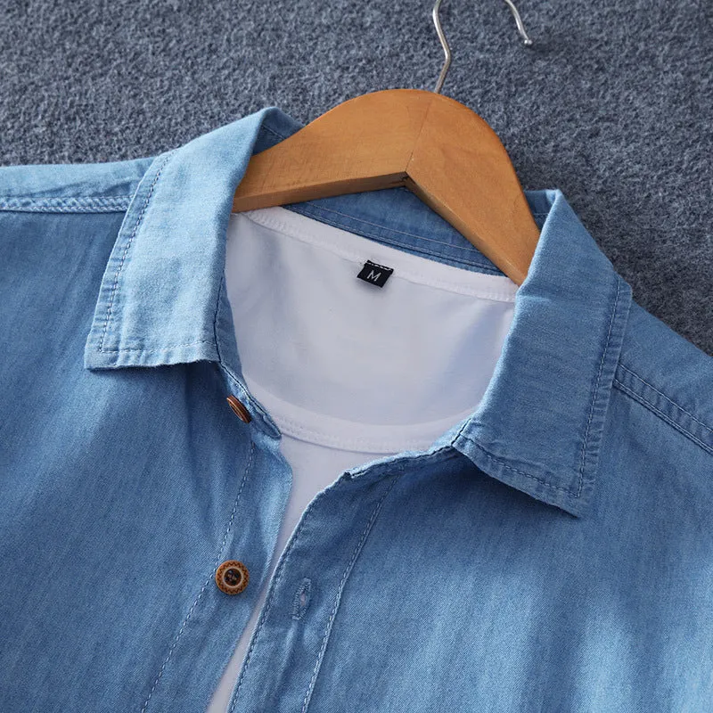 Herren Leichtes Denim-Hemd mit Brusttasche und klassischem Hemdkragen Drune