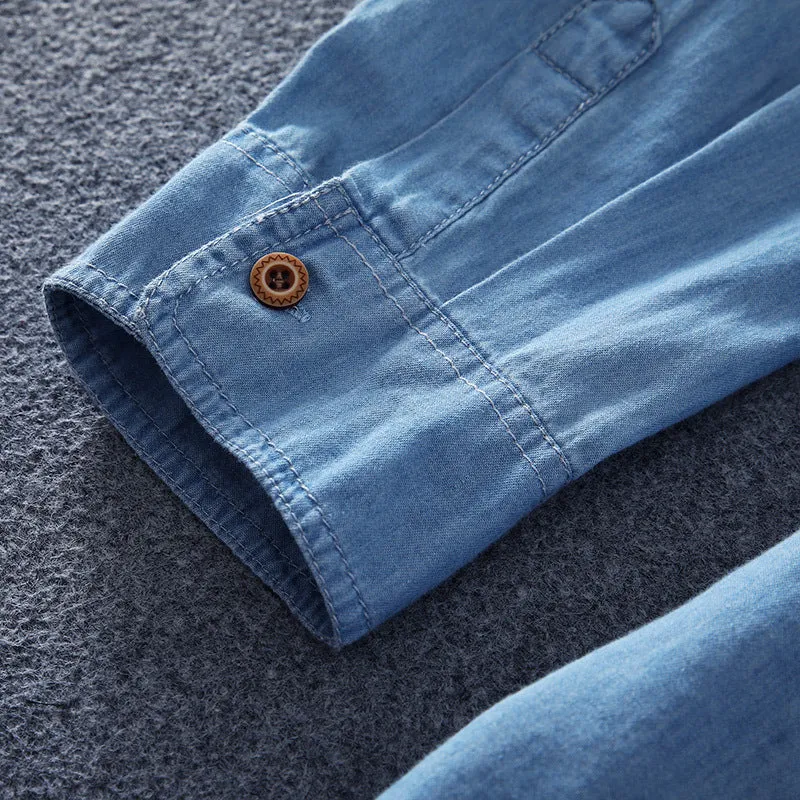 Herren Leichtes Denim-Hemd mit Brusttasche und klassischem Hemdkragen Drune