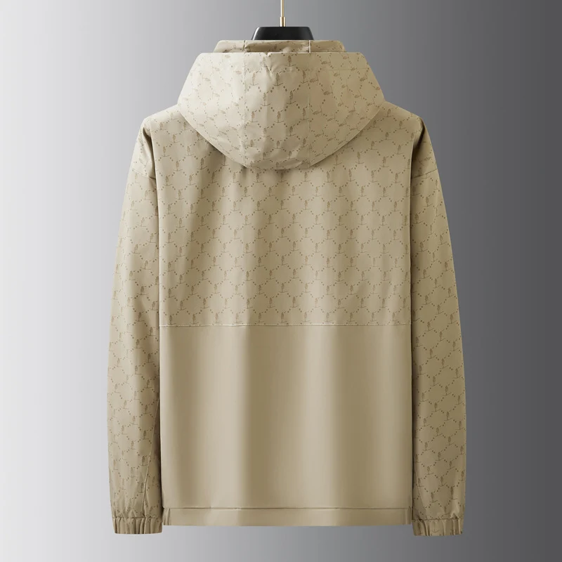 Herren Leichter wasserabweisender Kapuzen-Outdoorblouson mit Allover-Muster und großen Eingrifftaschen Drune