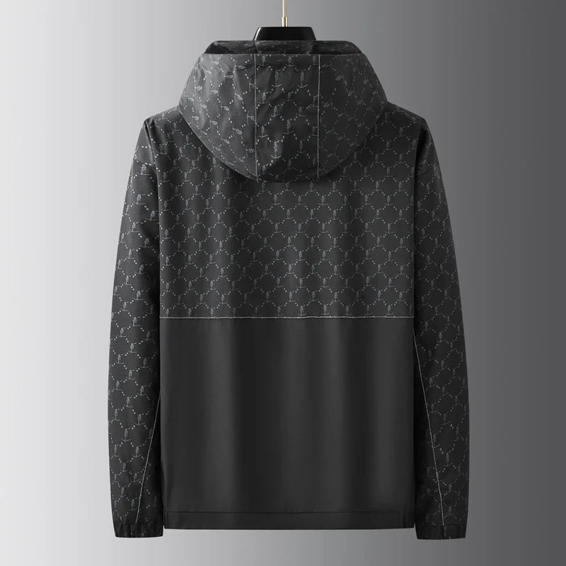 Herren Leichter wasserabweisender Kapuzen-Outdoorblouson mit Allover-Muster und großen Eingrifftaschen Drune