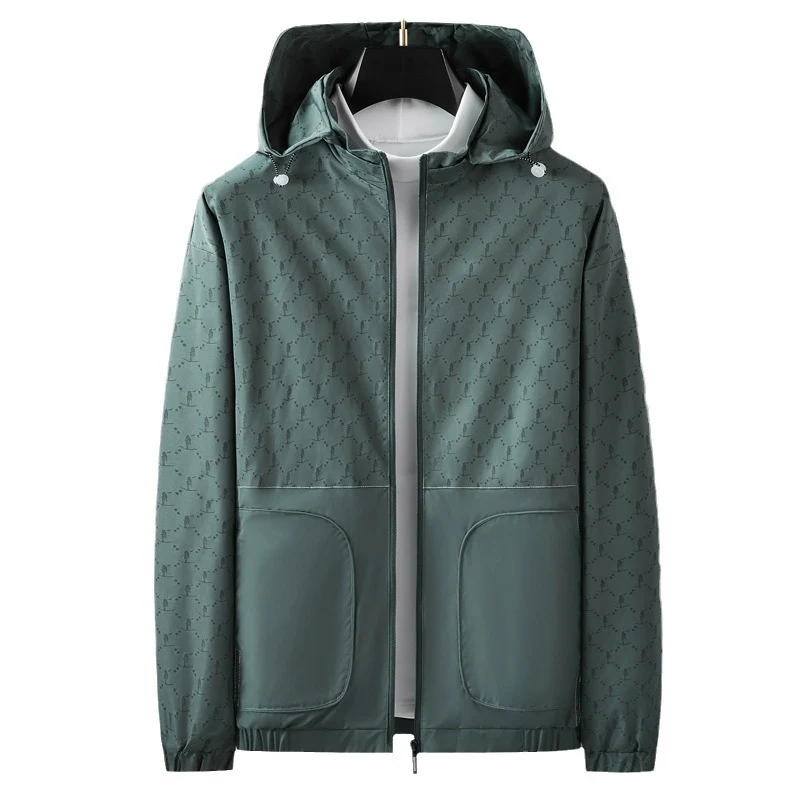 Herren Leichter wasserabweisender Kapuzen-Outdoorblouson mit Allover-Muster und großen Eingrifftaschen Drune