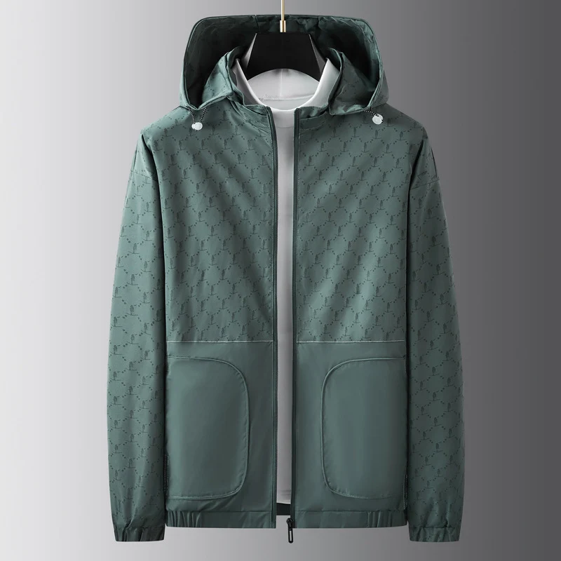 Herren Leichter wasserabweisender Kapuzen-Outdoorblouson mit Allover-Muster und großen Eingrifftaschen Drune