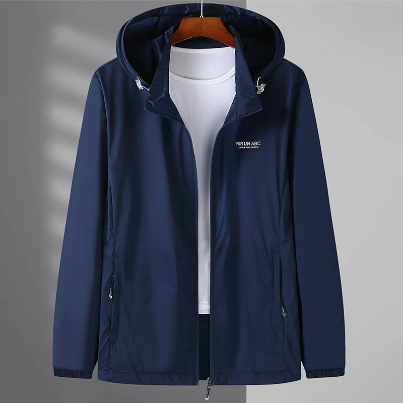 Herren Leichte wasserabweisende Kapuzen-Outdoorjacke mit durchgehendem Reißverschluss und atmungsaktivem Innenfutter Drune