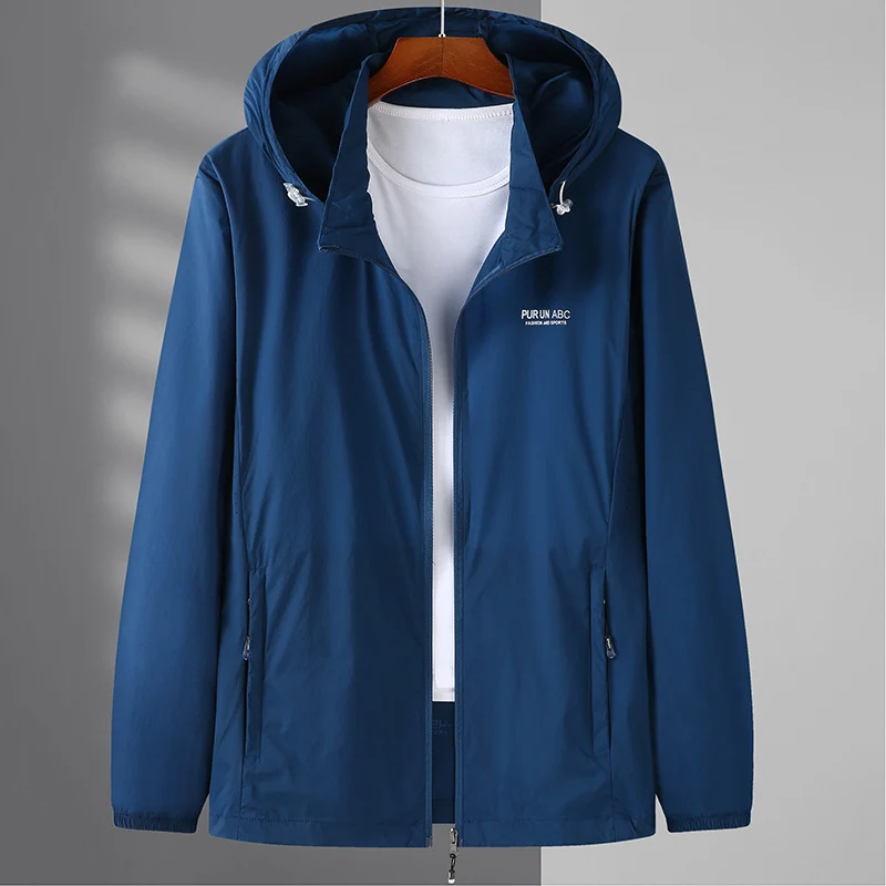 Herren Leichte wasserabweisende Kapuzen-Outdoorjacke mit durchgehendem Reißverschluss und atmungsaktivem Innenfutter Drune