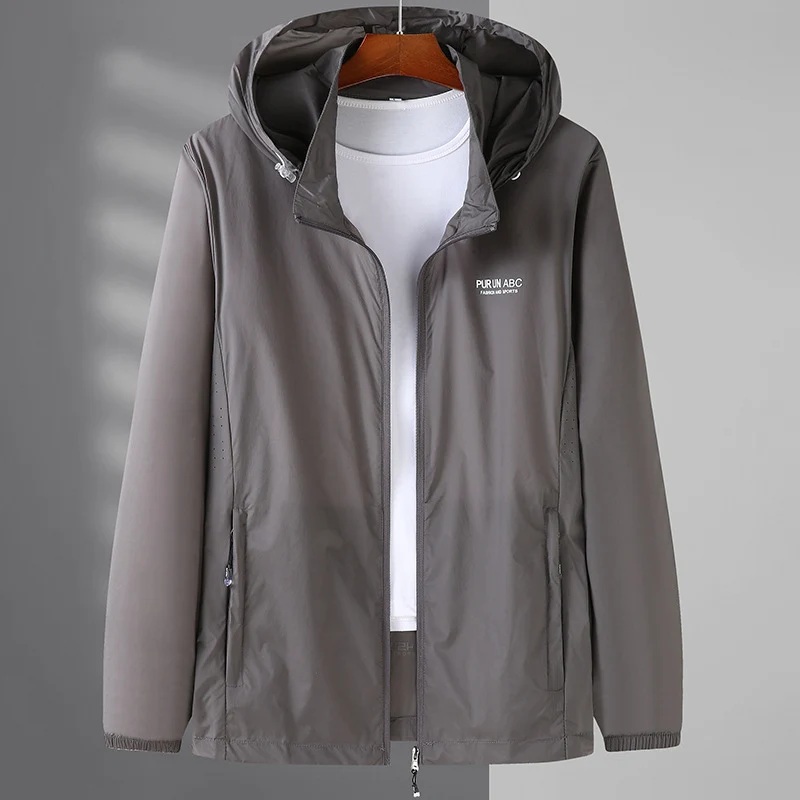 Herren Leichte wasserabweisende Kapuzen-Outdoorjacke mit durchgehendem Reißverschluss und atmungsaktivem Innenfutter Drune