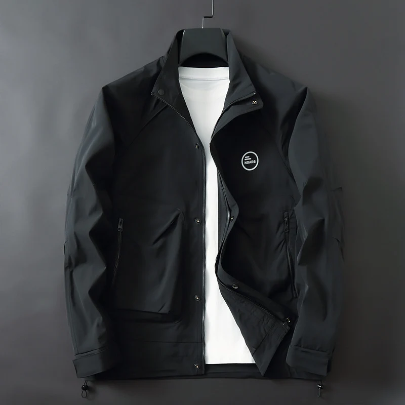 Herren Leichte technische Softshell-Übergangsjacke mit Stehkragen und verdeckter Reißverschlussleiste Drune