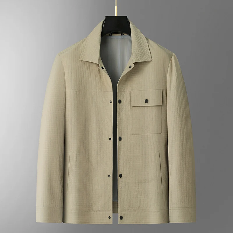 Herren Leichte strukturierte Overshirt-Jacke mit Druckknopfverschluss und Brusttasche Drune