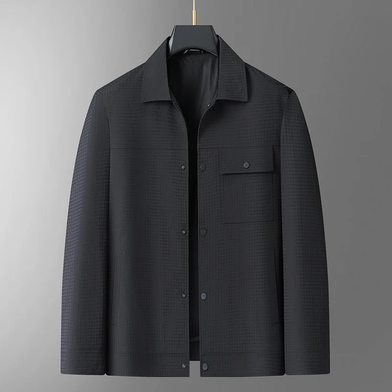 Herren Leichte strukturierte Overshirt-Jacke mit Druckknopfverschluss und Brusttasche Drune