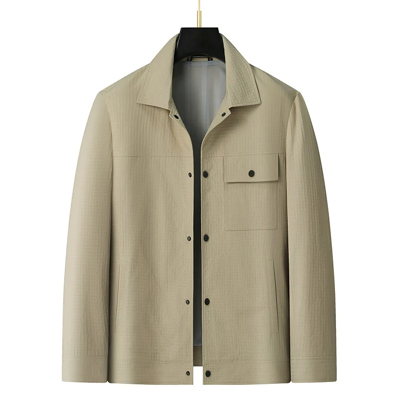 Herren Leichte strukturierte Overshirt-Jacke mit Druckknopfverschluss und Brusttasche Drune