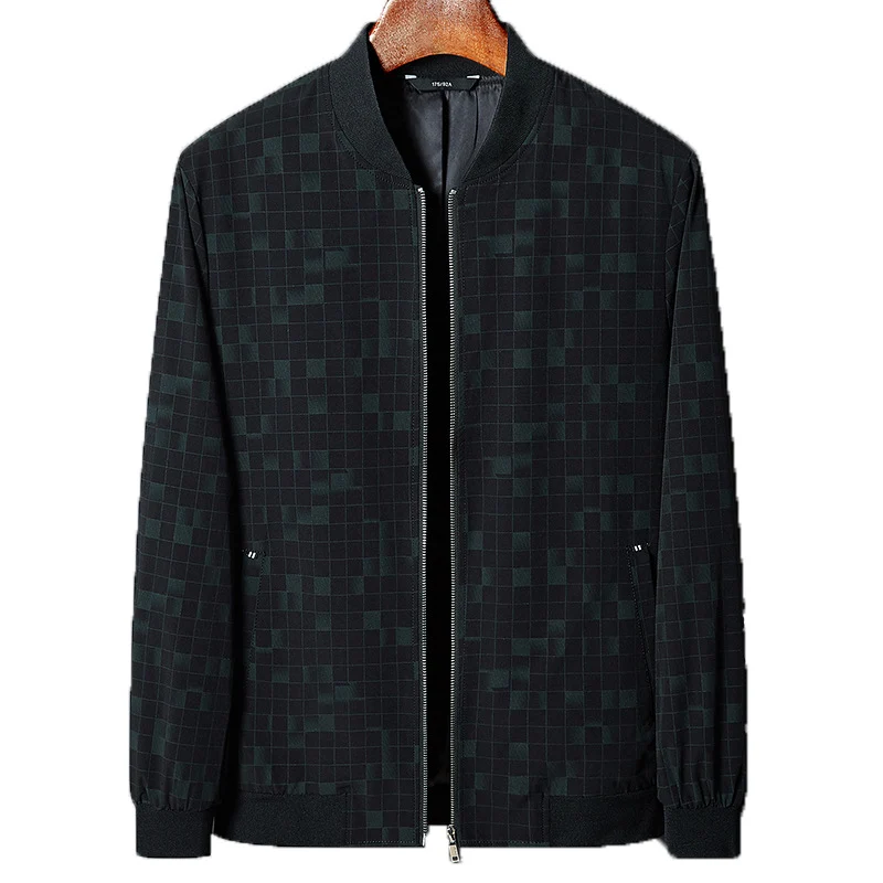 Herren Leichte karierte Pixel-Bomberjacke mit Stehkragen, durchgehendem Reißverschluss und gerippten Bündchen Drune