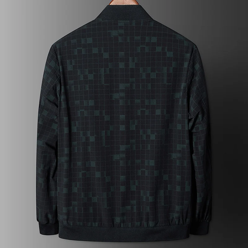 Herren Leichte karierte Pixel-Bomberjacke mit Stehkragen, durchgehendem Reißverschluss und gerippten Bündchen Drune