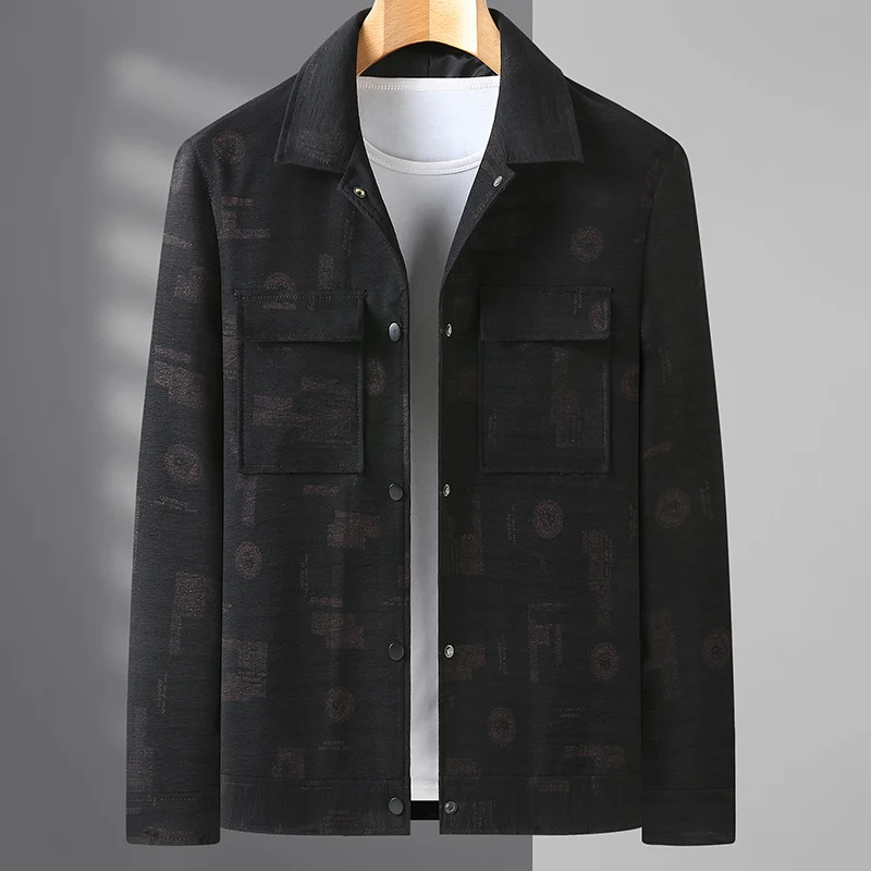 Herren Leichte Hemdjacke mit strukturierter Druckoptik und aufgesetzten Brusttaschen Drune
