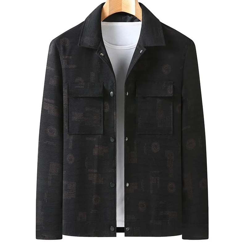 Herren Leichte Hemdjacke mit strukturierter Druckoptik und aufgesetzten Brusttaschen Drune