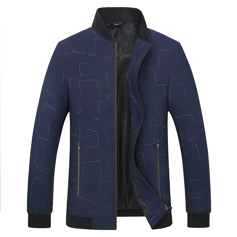 Herren Leichte Bomberjacke mit geometrischem Print, wasserabweisender Oberfläche und Rippbündchen Drune