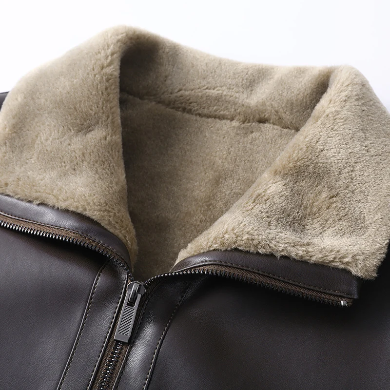 Herren Lederjacke mit wärmender Lammfell-Innenfütterung und Stehkragen Drune