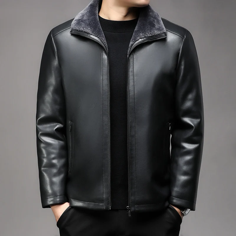 Herren Lederjacke mit wärmender Lammfell-Innenfütterung und Stehkragen Drune